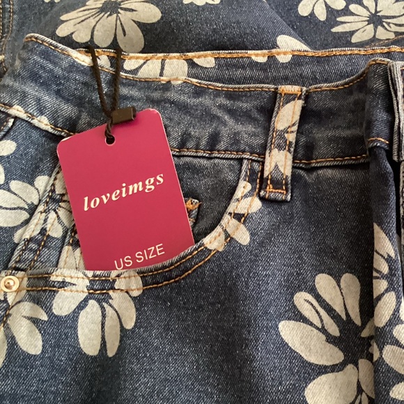 NWT Boho Floral Printed Jeans - Dk Blue - Picture 5 of 5